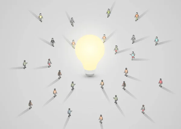 Eine Gruppe Von Menschen Fuß Einer Glühbirne Brainstorming Inspiration Geschäftsidee — Stockvektor