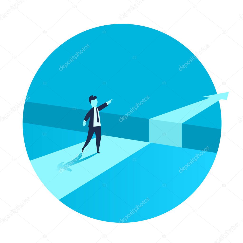 Businessman standing in front of the obstacle, gap on the way to success, business concept of solving the problem. Problems and overcoming obstacles.