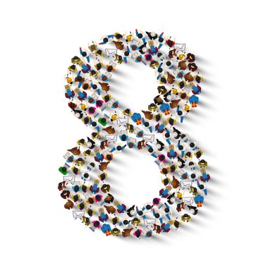 İnsanların sayısı 8 sekiz formunda büyük grup. İnsanlar yazı tipi. Vektör çizim