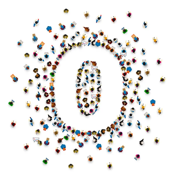 Large group of people in number 0 zero form. — Stock Vector