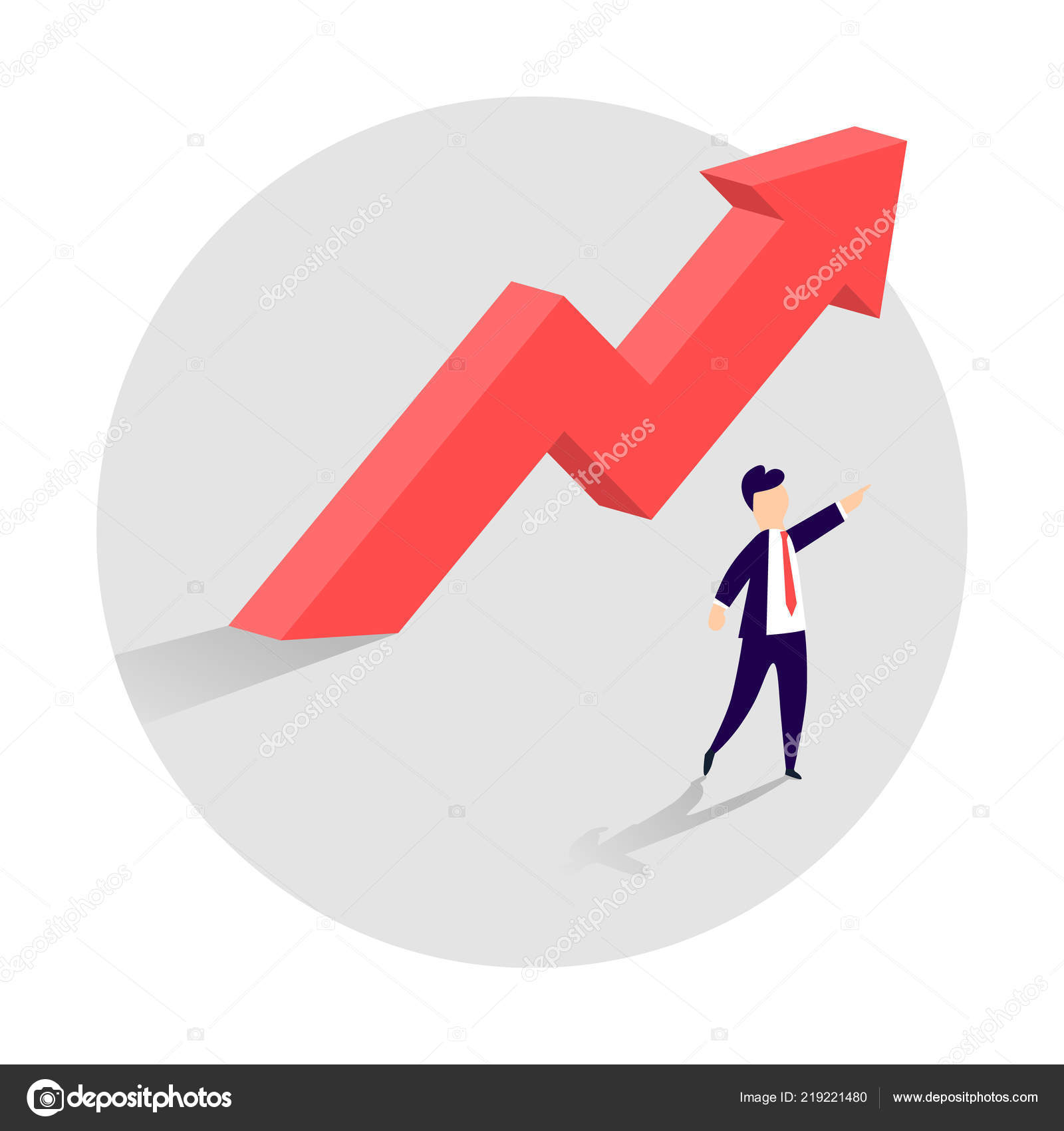 业务增长的概念, 向上箭头和一个商人显示的方向。成功的象征, 成就. 图库矢量图©hobbit_art 219221480