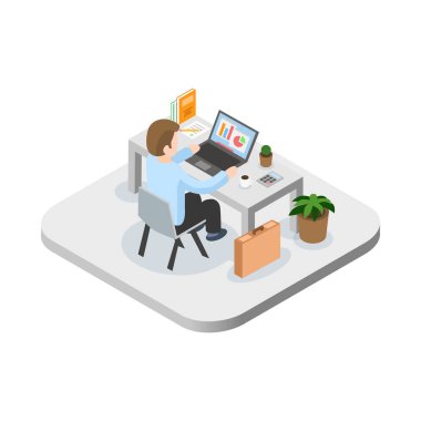 İş kavramı, programcı. Web afiş, infographics, kahraman görüntüleri için kullanabilirsiniz. Düz izometrik vektör çizim