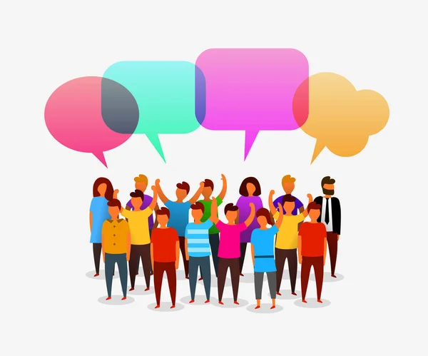 Colorful social network people with speech bubbles.Business social networking and communication concept. — Stock Vector