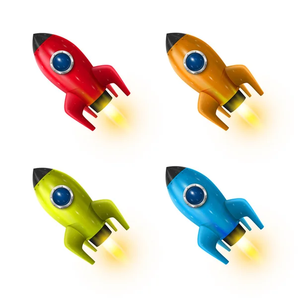 Raket rood pictogram 3d, realistische kleuren-object instellen. — Stockvector
