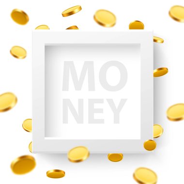 Para tasarım öğeleri. Çerçeve altın sikke ile. Servet kavramı.