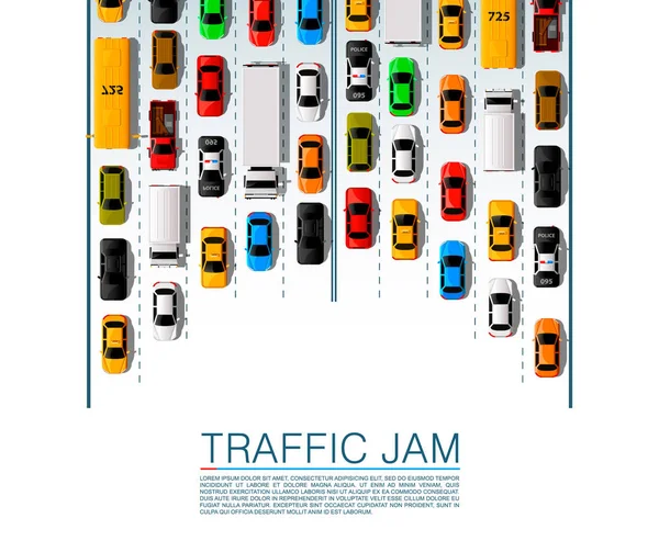 Vervoer over de weg auto's, verkeer jam achtergrond. — Stockvector