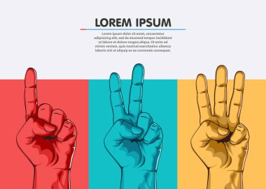 Bir sayma küme iki üç el işareti. Üç adım veya seçenekleri kavramı.