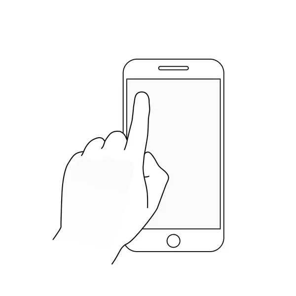 Finger touch blank smartphone screen. Modern outline concept for web banners, websites, infographics. Mobile app mockup. Creative flat design. — Stock Vector