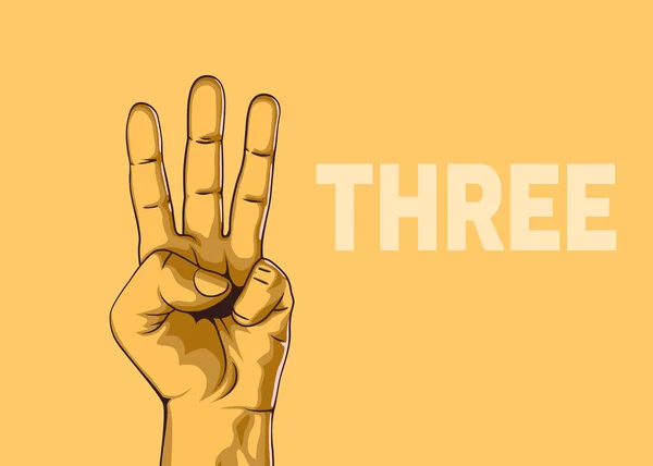 Mannenhand hand toont nummer drie. Modern ontwerp. — Stockvector