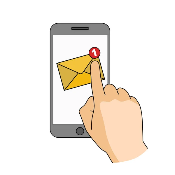 Schermo smartphone Finger Touch con nuova notifica di posta elettronica. Concetto moderno per banner web, siti web, infografica. Design piatto creativo . — Vettoriale Stock