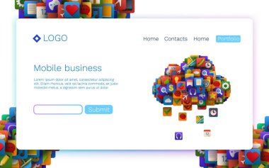 App simgeleri bulut işareti şeklinde. Mobil teknoloji. Açılış sayfası kavramı.