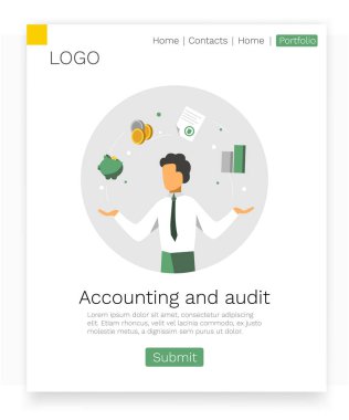 Muhasebe ve denetim web tasarım konsepti. Modern renkli tasarım. Açılış sayfası şablonu. Vektör çizim.