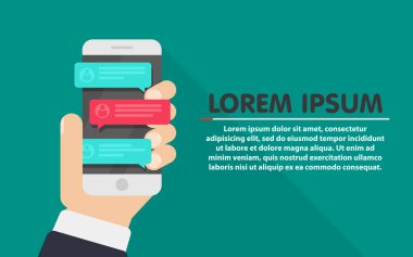 Cep telefonu sohbet ileti bildirim. Kabarcık konuşmalar, çevrimiçi konuşma, kavram sohbet konuşun, konuşma, iletişim. Vektör çizim