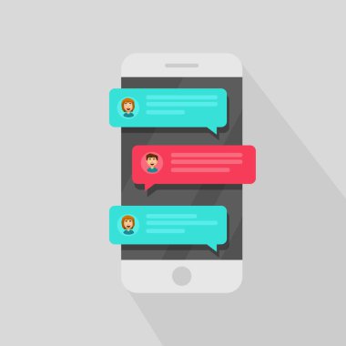 Cep telefonu sohbet ileti bildirim. Kabarcık konuşmalar, çevrimiçi konuşma, kavram sohbet konuşun, konuşma, iletişim.