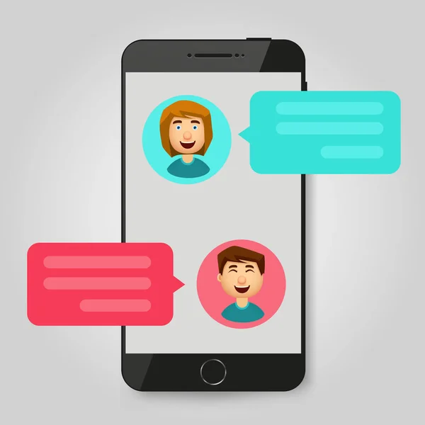 手机聊天消息通知。聊天气泡演讲, 概念在线交谈, 说话, 谈话, 对话。向量例证 — 图库矢量图片