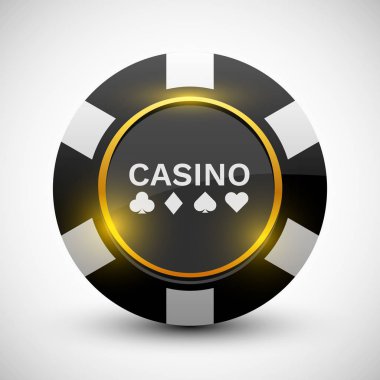 Online casino banner. Siyah çip üzerinde beyaz izole. Kumar, Poker kavramı.