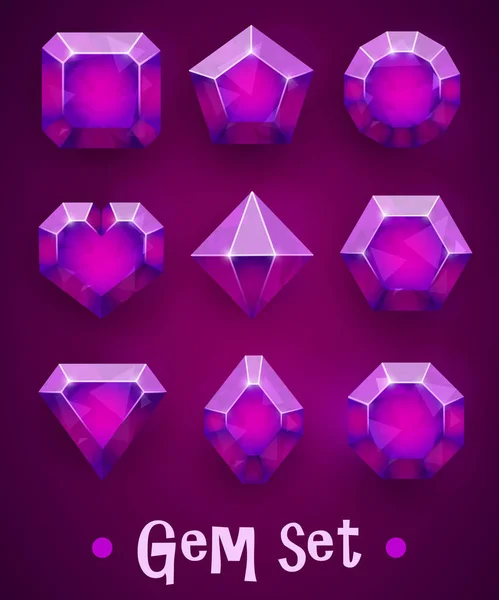 Ensemble de gemmes roses réalistes de différentes formes. Collection Ruby. Éléments pour jeux mobiles ou décoration . — Image vectorielle