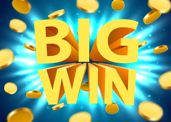 Big win sign with gold realistic 3d coins background. Jackpot concept. — Stock Vector