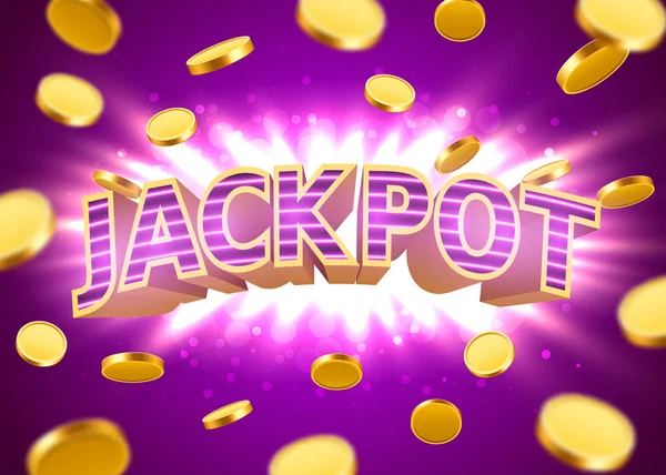 Sinal de jackpot com fundo de moedas 3D ouro realista. Conceito de casino . — Vetor de Stock