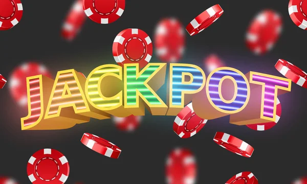 Sinal de jackpot com fundo de fichas de casino realista. Conceito de casino . — Vetor de Stock