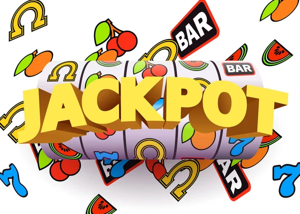 Gouden slotmachine wint de jackpot. Ruime zege concept. Casino van jackpot. — Stockvector