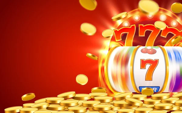 Gyllene spelautomaten vinner jackpotten. Storvinst-konceptet. Casino jackpot. — Stock vektor