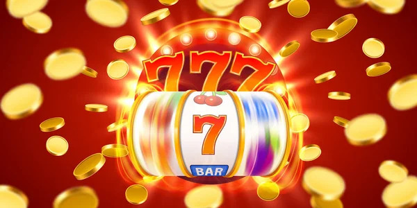 Arany slot machine repülő arany érmék nyerte a főnyereményt. Nagy győzelem koncepció. — Stock Vector