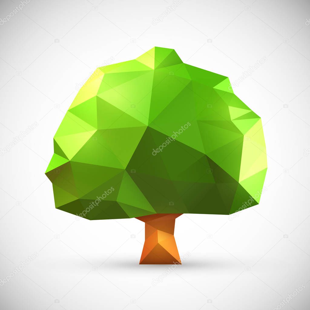 Polygonal origami oak tree. Clean vector illustration