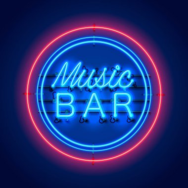 Neon müzik bar tabela kırmızı zemin üzerine.