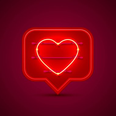 Neon çerçeve sohbet bir kalp şeklinde imzala. Şablon tasarım öğesi. Vektör çizim