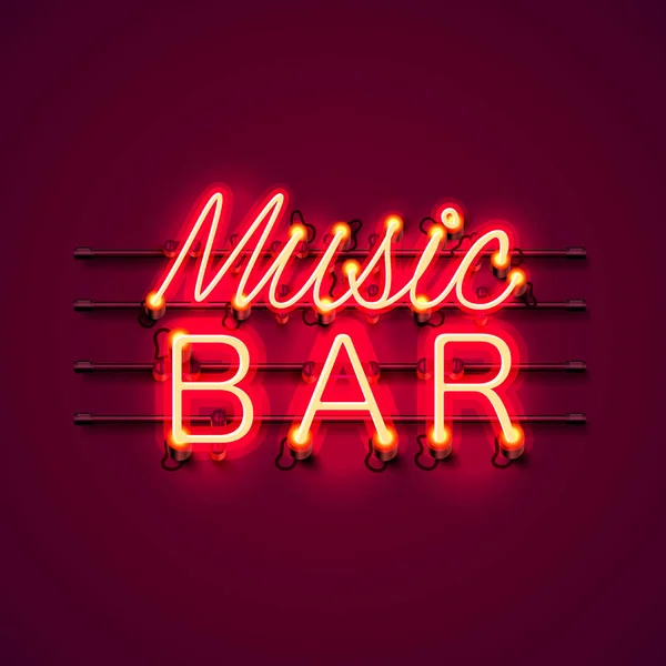 Neon muziek bar bord op de rode achtergrond. — Stockvector