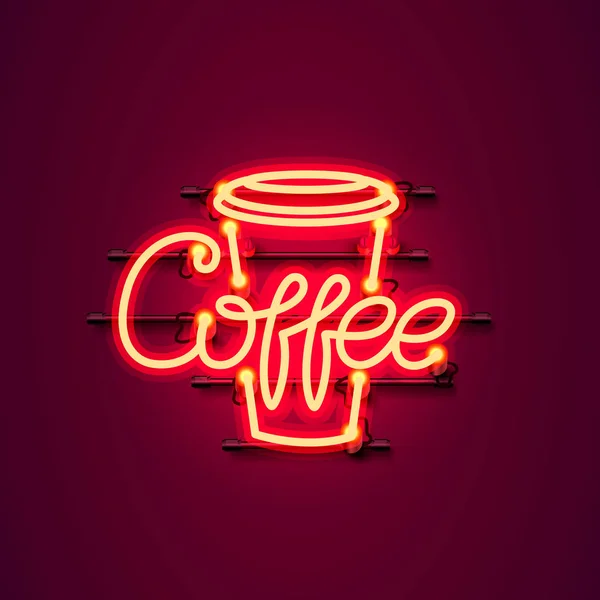 Neon kaffe text ikon skylt. — Stock vektor