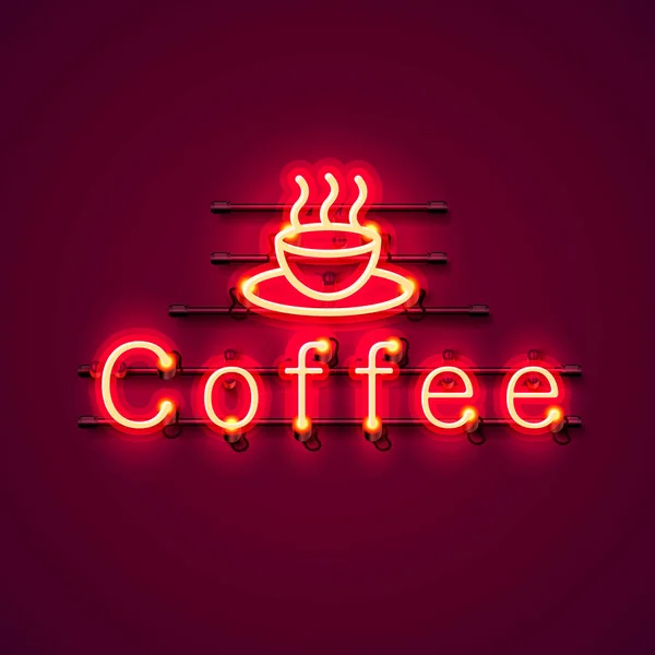 Neon káva text ikony vývěsní štít. — Stockový vektor