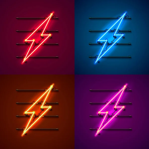 Neon sign of lightning signboard. — Stock Vector