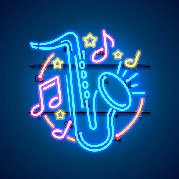 Neon label music jazz banner. — Stockvektor