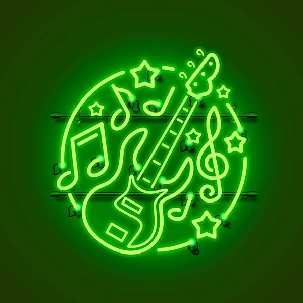 Neon label muziek rock banner. — Stockvector