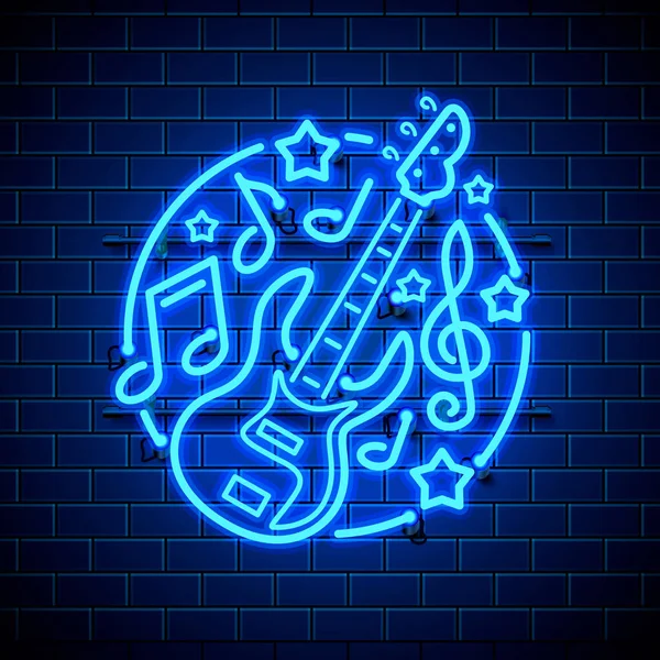 Neon label music rock banner. — Stock Vector