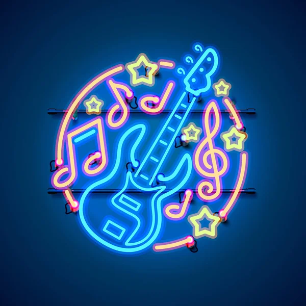 Neon etikett musik rock banner. — Stock vektor