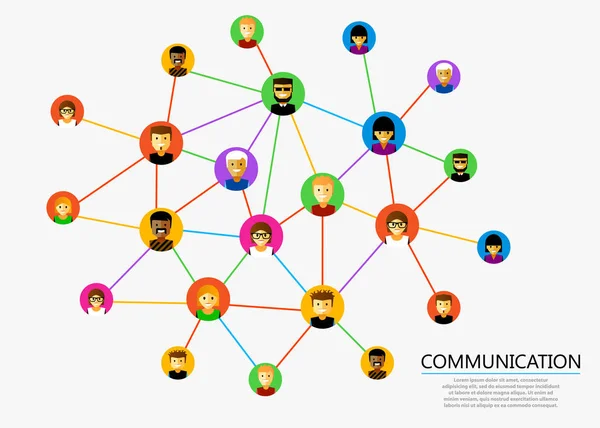 Esquema abstracto de redes sociales, que contiene iconos de personas conectadas entre sí. — Vector de stock