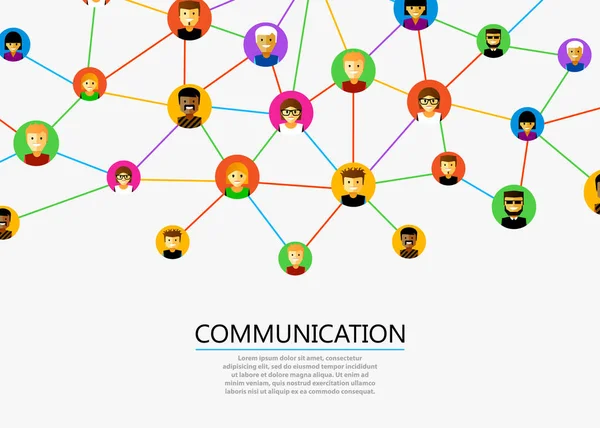 Esquema abstracto de redes sociales, que contiene iconos de personas conectadas entre sí. — Vector de stock