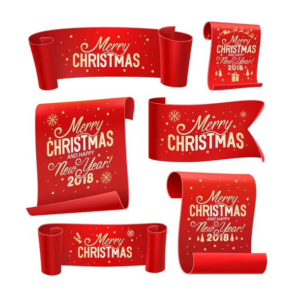 Joyeux Noël bannières en papier, Lot de cinq rouge — Image vectorielle