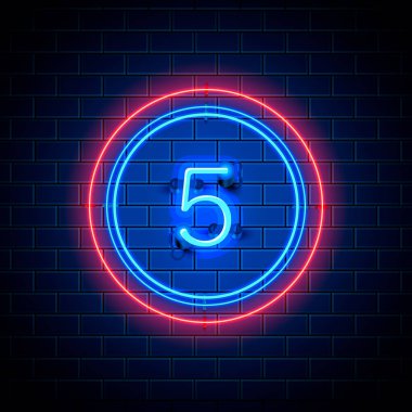 Neon şehir yazı tipi işareti sayı 5.
