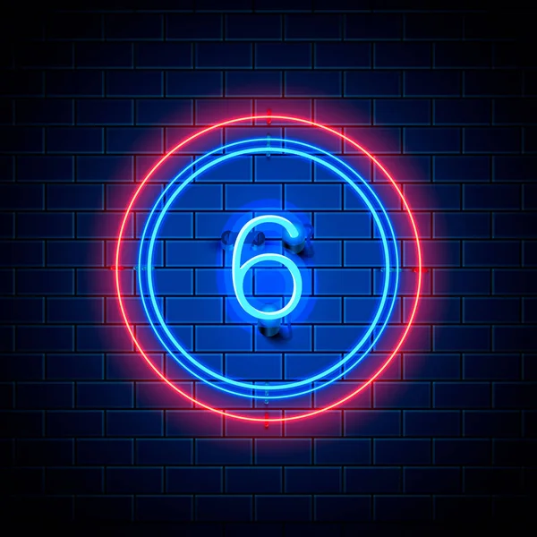 Neon city font sign number 6. — Stock Vector