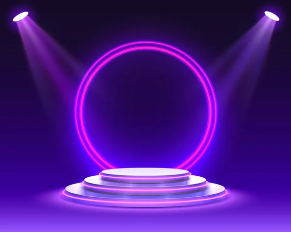 紫外線を背景にした表彰式の舞台照明 ステージ表彰台シーン ベクトルイラスト — ストックベクタ