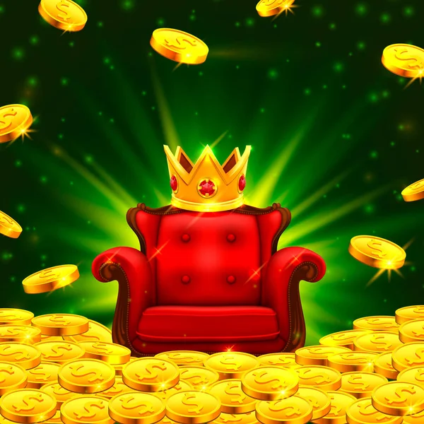 Groot wint casino koning corona stoel. — Stockvector