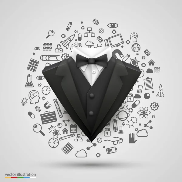 Gentleman suit on set of business icons. — Stock Vector