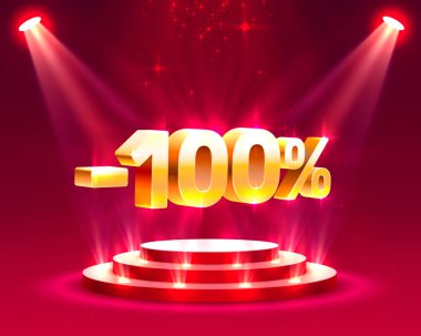 Pay indirim yüzde 100 ile podyum eylem. Vektör çizim