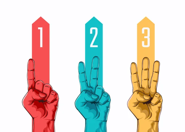 Set tellen één twee drie hand teken. — Stockvector