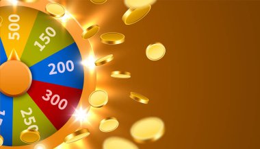 Şans ya da düşen paraları ile servet çarkı. Şans eğlence kumar. Renkli kumar tekerlek. İkramiye ödül kavramı arka plan.