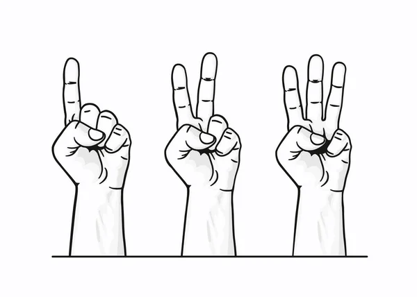 Zestaw licząc jeden dwa trzy ręka znak. — Wektor stockowy